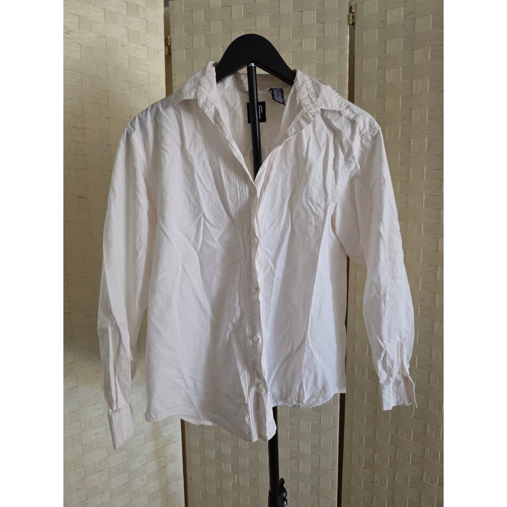 Gap Womens White Cotton Pintuck Pleated Long Sleeve Button Down Shirt Small